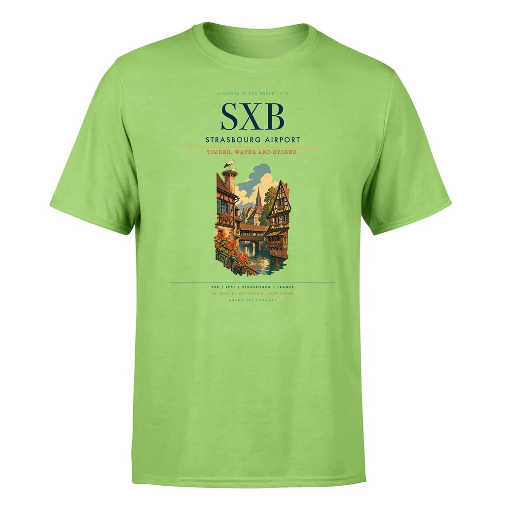 Strasbourg Airport (SXB) T-Shirt single-side front print in Light Green | strasbourg-airport-sxb-double-side-t-shirt