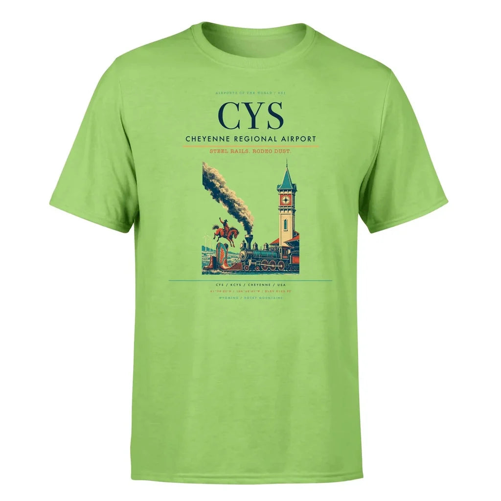 Cheyenne Regional Airport (CYS) T-Shirt single-side front print in Light Green | cheyenne-regional-airport-cys-double-side-t-shirt