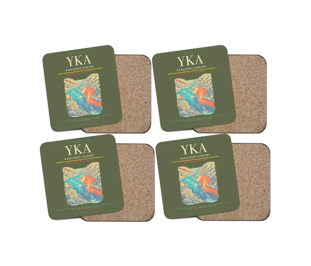 Kamloops Airport (YKA) design on green army 4 pieces set coaster