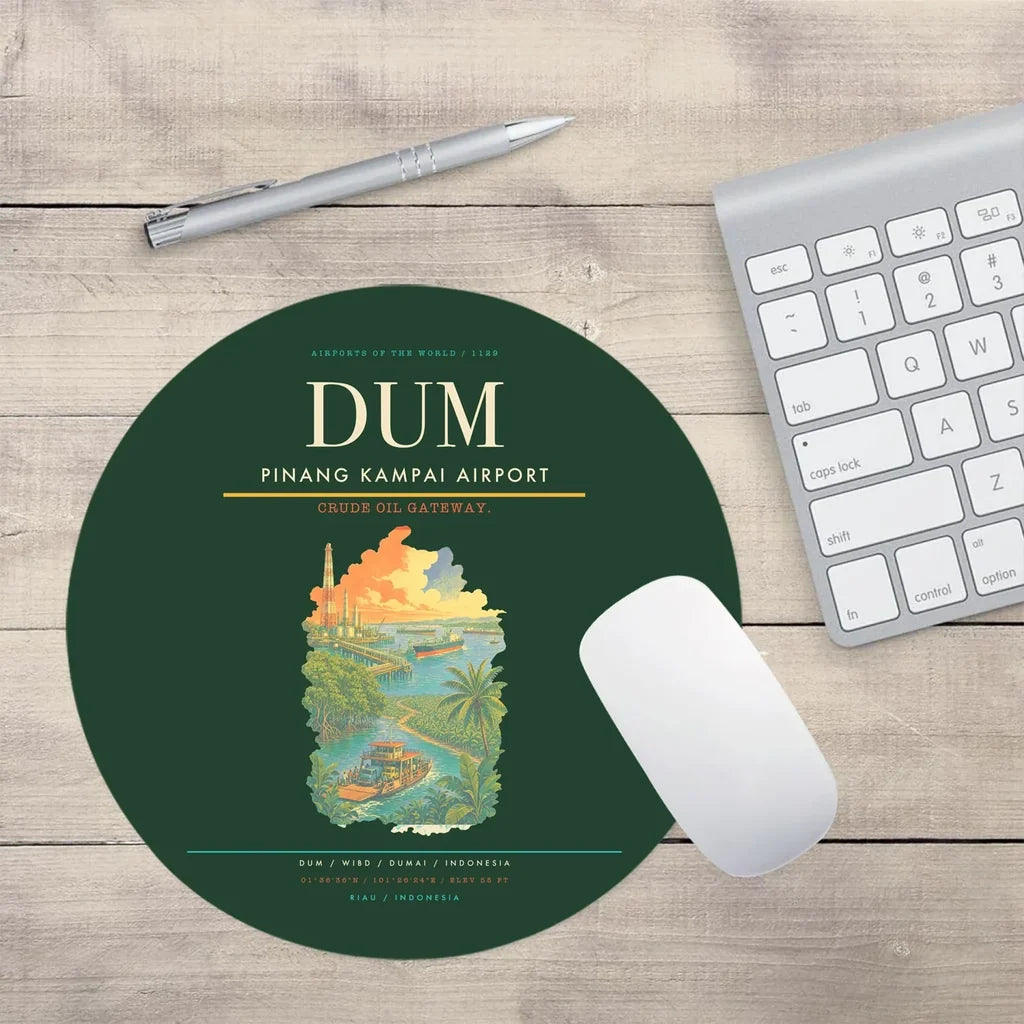 Pinang Kampai Airport (DUM) design on dark green round mouse pad