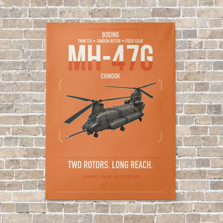 Boeing MH-47G Chinook vertical canvas print - no frame - orange background