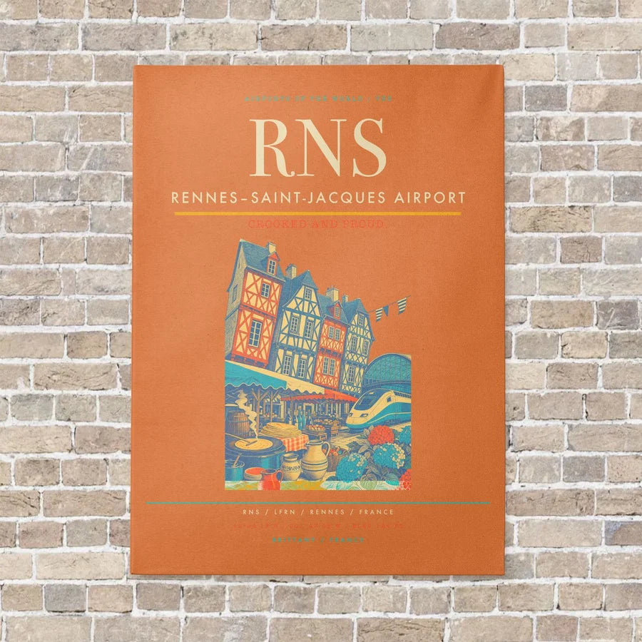 Rennes–Saint-Jacques Airport RNS vertical canvas print - no frame - orange background