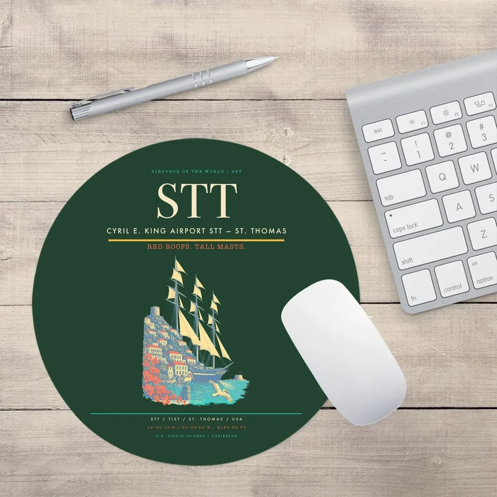 Cyril E. King Airport (STT) design on dark green round mouse pad