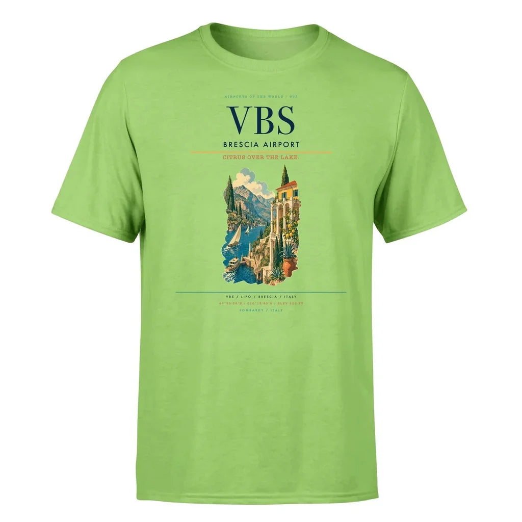 Brescia Airport (VBS) T-Shirt single-side front print in Light Green | brescia-airport-vbs-double-side-t-shirt