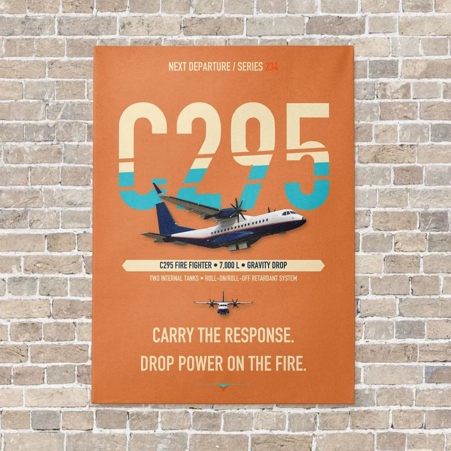 Airbus C295 Firefighter vertical canvas print - no frame - orange background