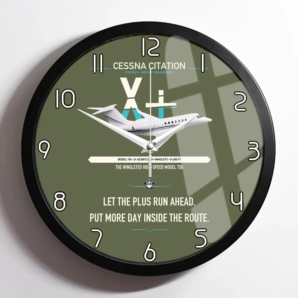 Cessna Citation X+ design on green army framed wall clock