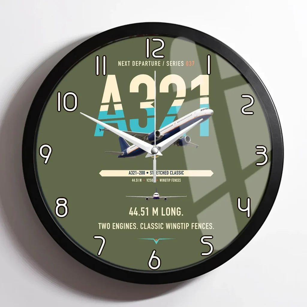 Airbus A321 design on green army framed wall clock
