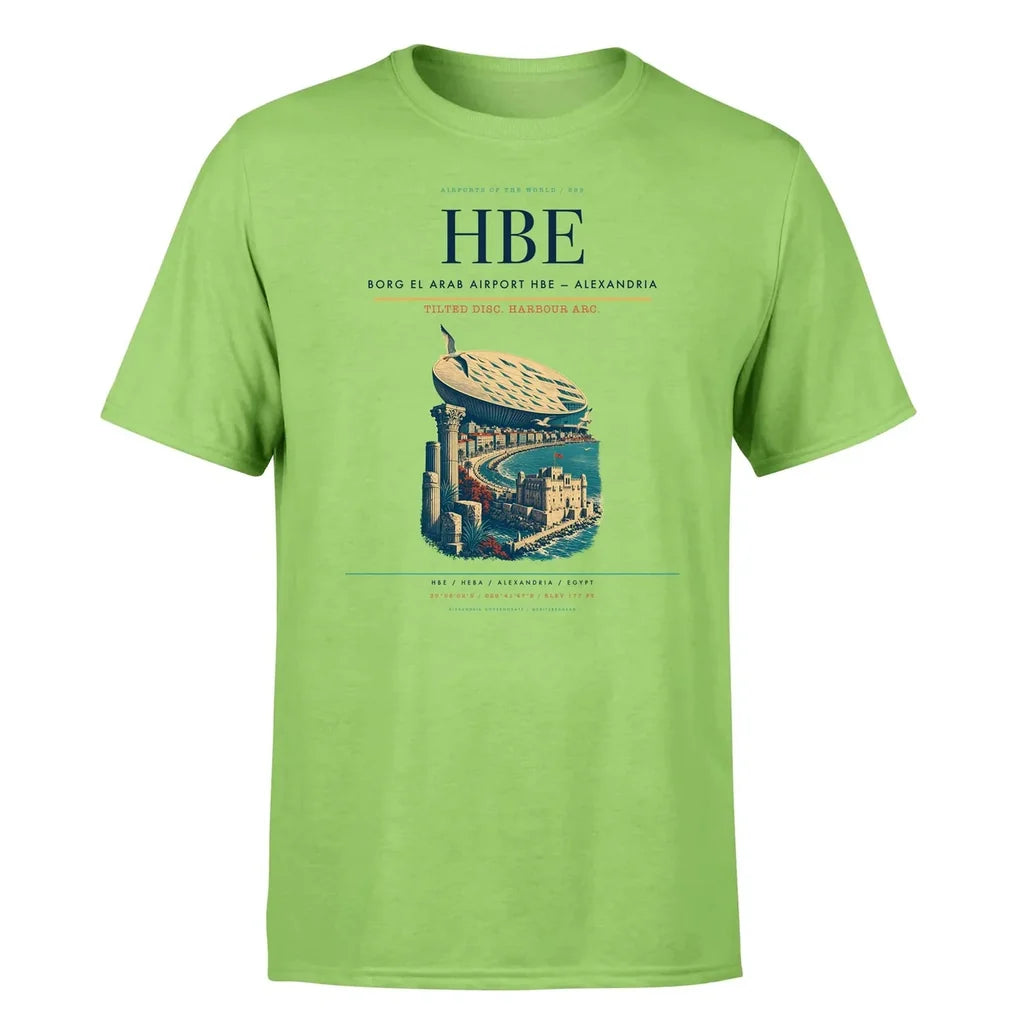 Borg El Arab Airport (HBE) T-Shirt single-side front print in Light Green | borg-el-arab-airport-hbe-double-side-t-shirt