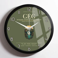 Thumbnail for Spokane International Airport (GEG) design on green army framed wall clock