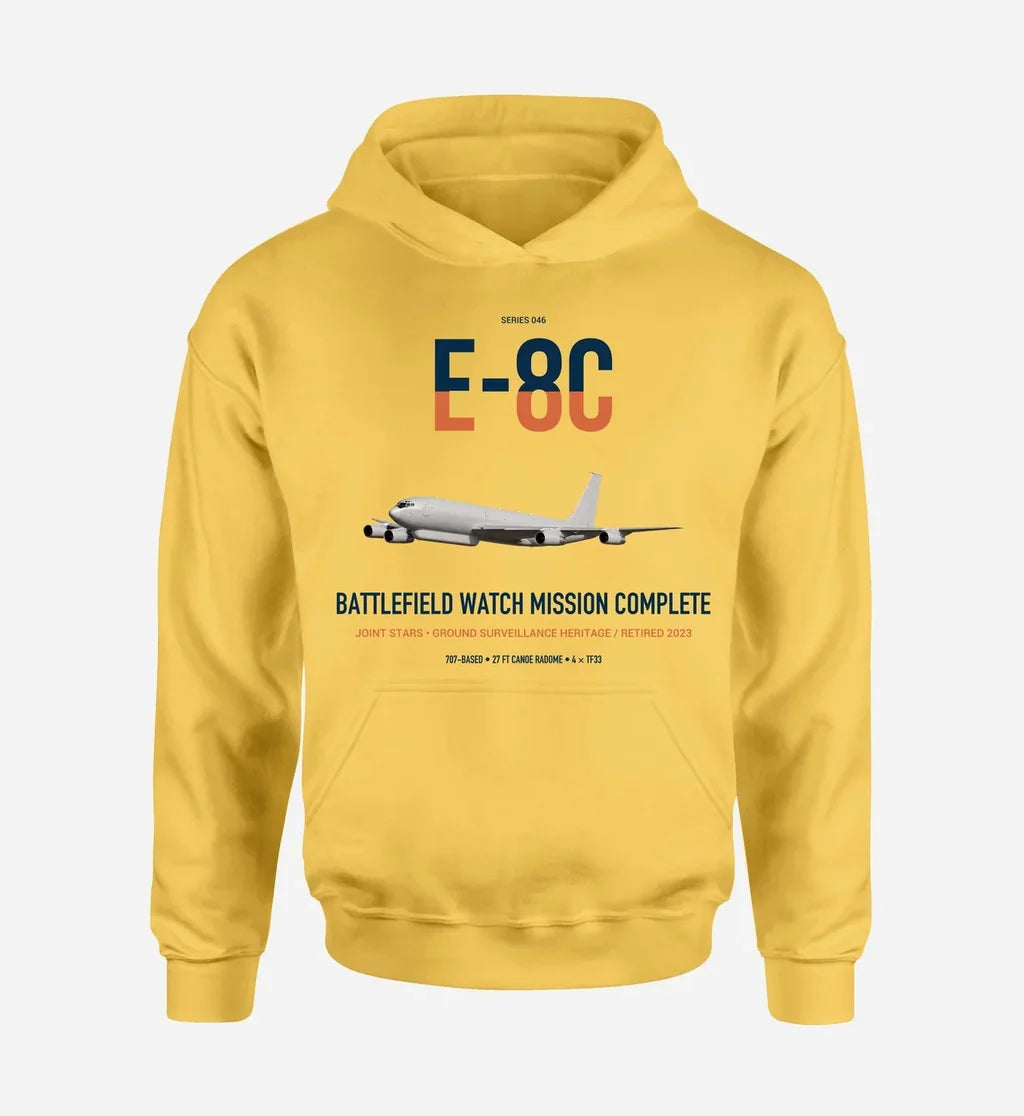 E-8C Joint STARS design on yellow double-side hoodie, single-side print