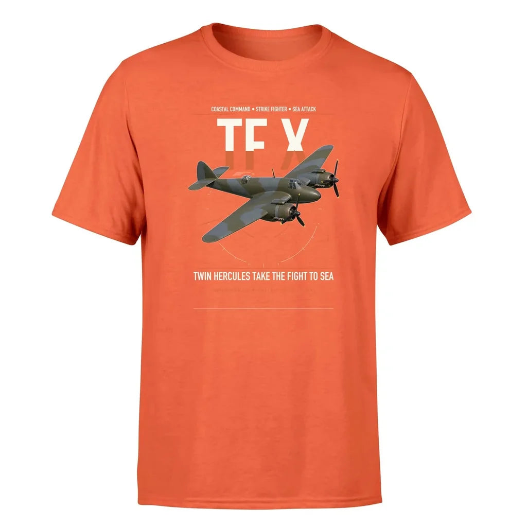 Bristol Beaufighter TF X design on orange t-shirt, single-side print