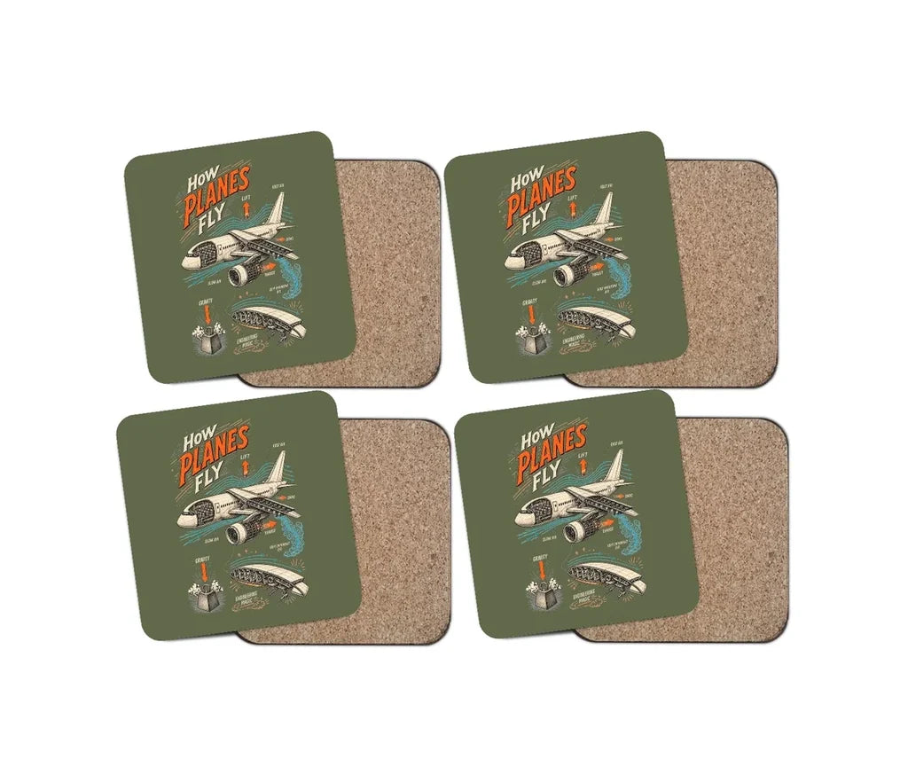 How Planes Fly V2 design on green army 4 pieces set coaster