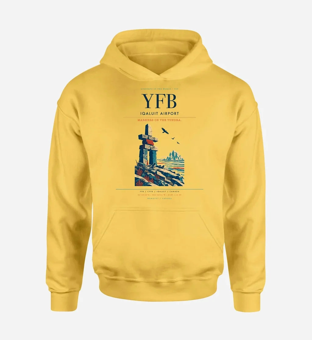 Iqaluit Airport (YFB) design on yellow hoodie single-side print