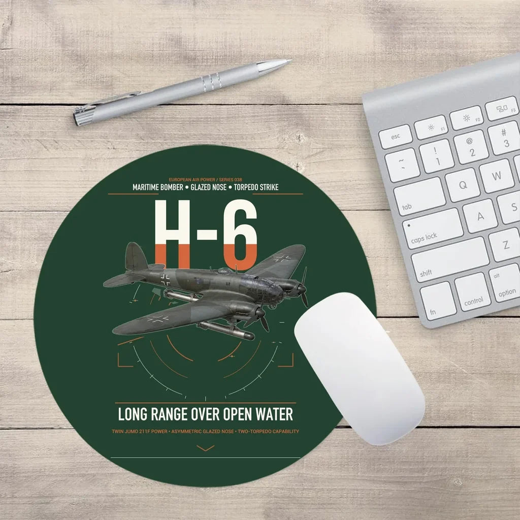 Heinkel He 111H-6 design on dark green round mouse pad