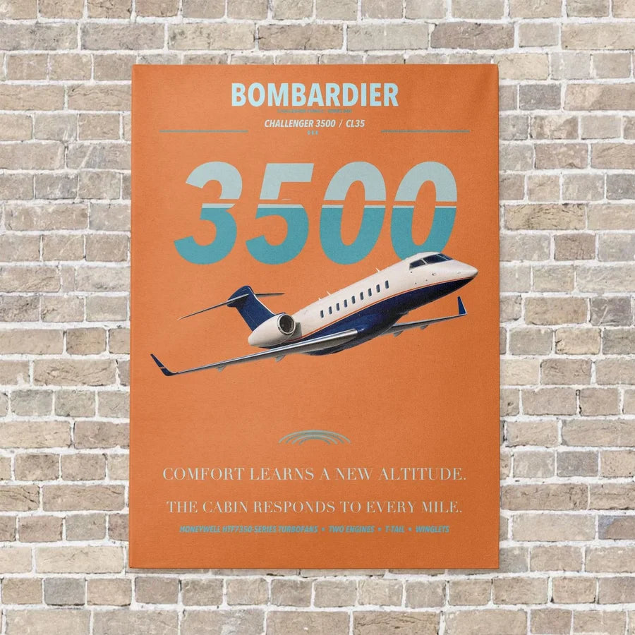 Bombardier Challenger 3500 vertical canvas print - no frame - orange background