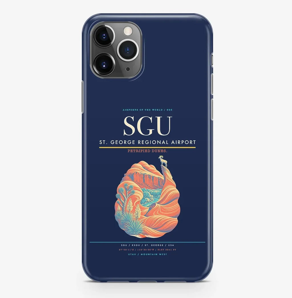 St. George Airport (SGU) design on navy blue iPhone 16 Pro MagSafe case