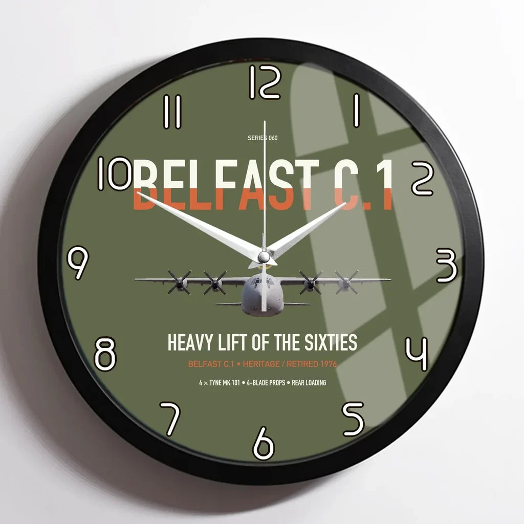 Short Belfast C.1 design on green army framed wall clock