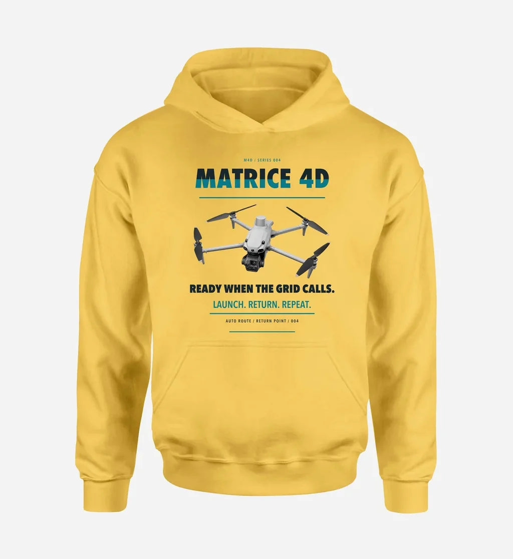 DJI Matrice 4D design on yellow hoodie single side