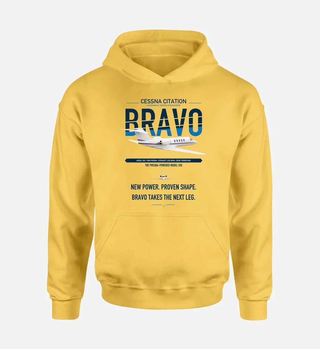 Cessna Citation Bravo design on yellow double-side hoodie, single-side print