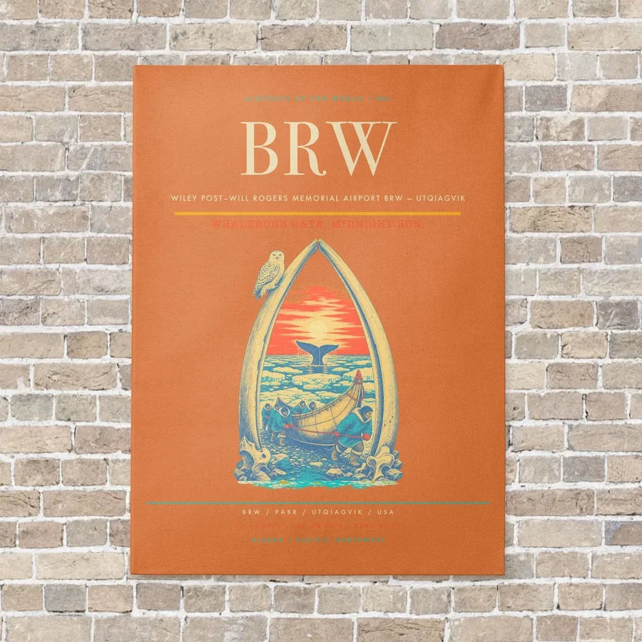 Wiley Post–Will Rogers Memorial Airport BRW — Utqiagvik vertical canvas print - no frame - orange background