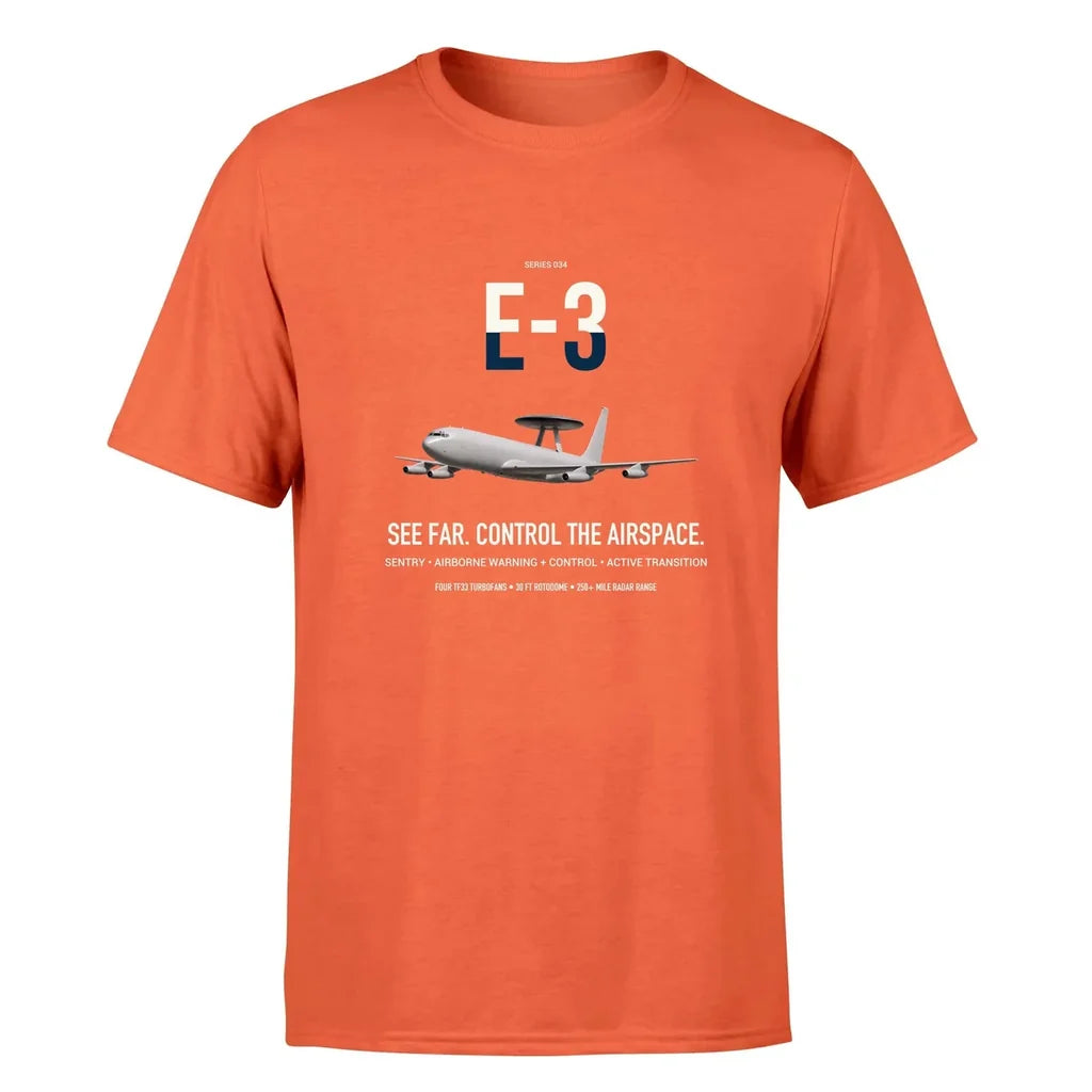 E-3 Sentry AWACS design on orange double-side t-shirt, single-side print