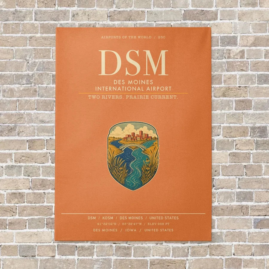 Des Moines International Airport DSM vertical canvas print - no frame - orange background