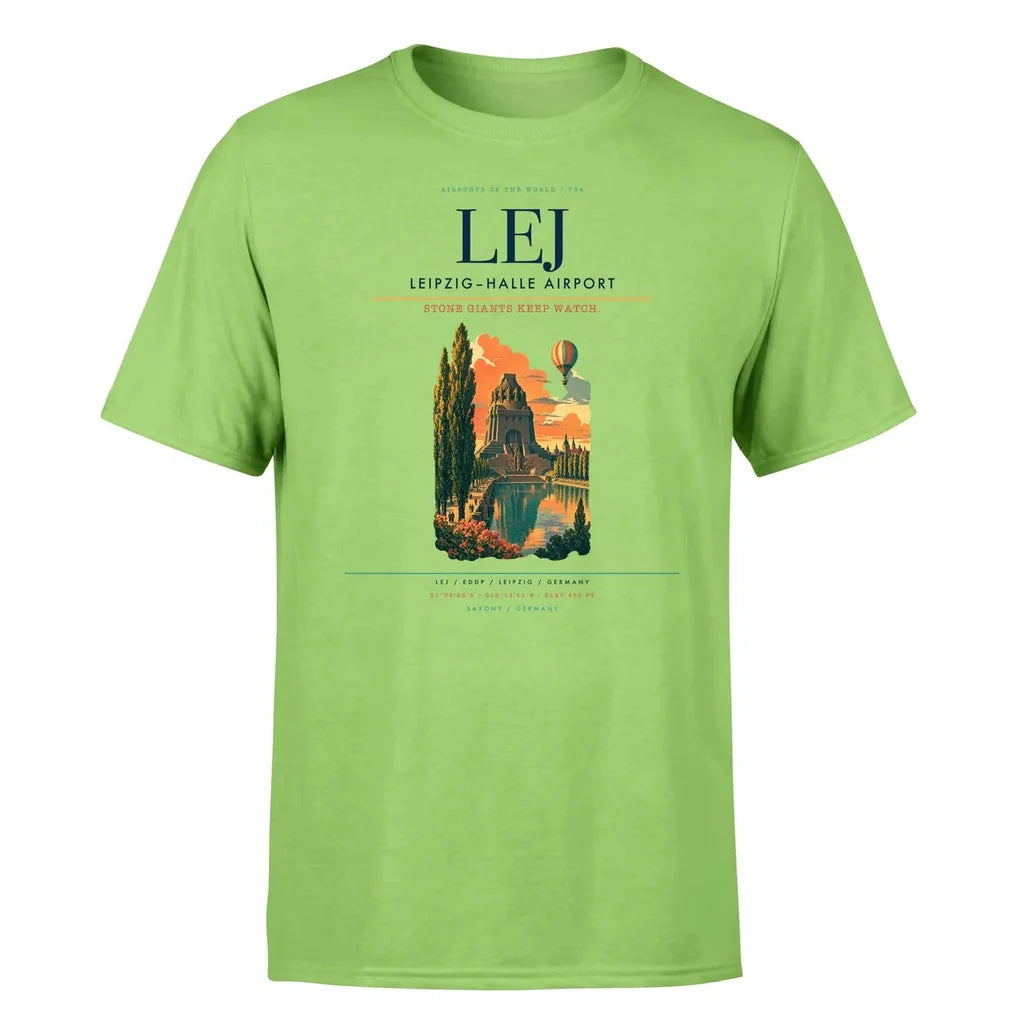 Leipzig–Halle Airport (LEJ) T-Shirt single-side front print in Light Green | leipzighalle-airport-lej-double-side-t-shirt