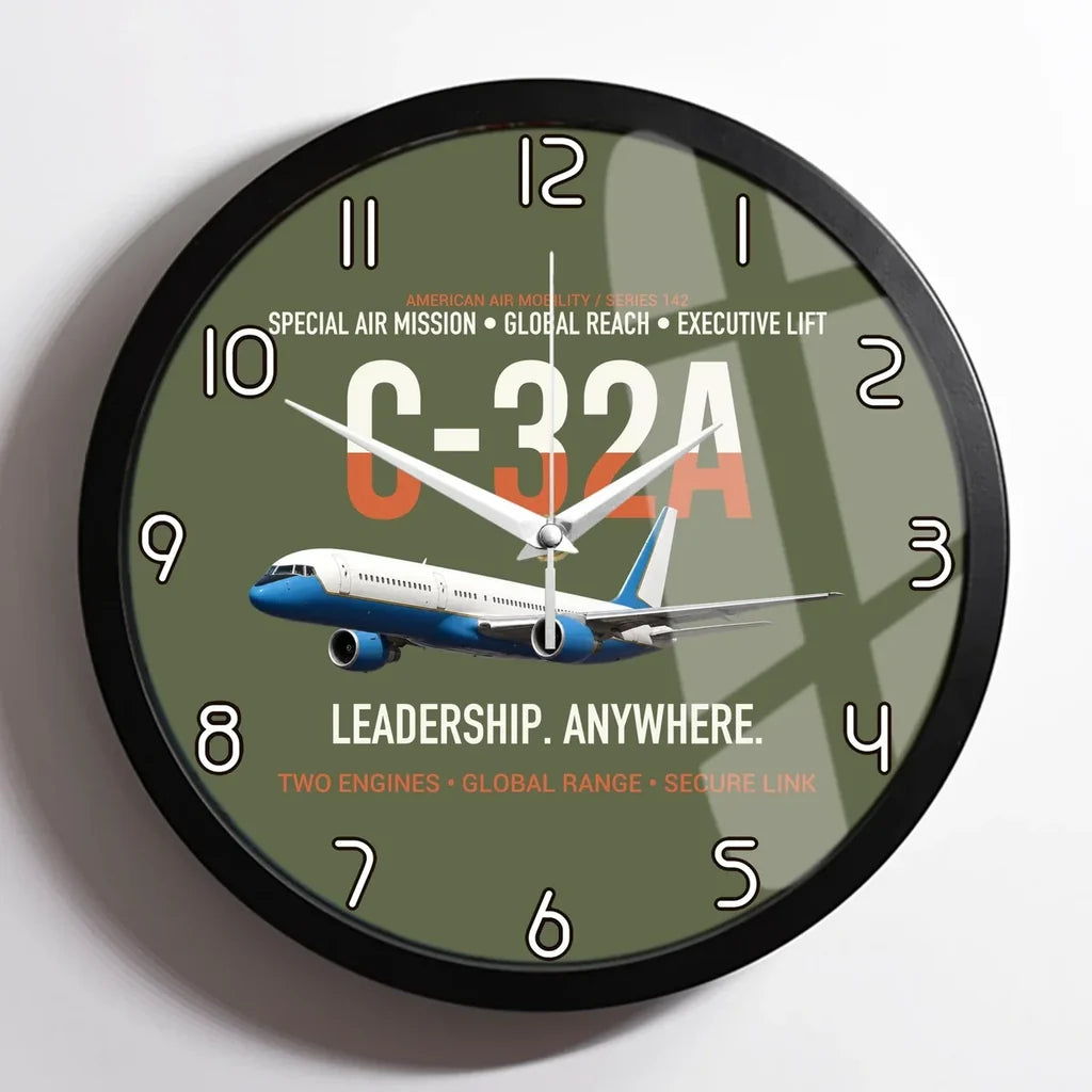 C-32A Air Force Two Global Reach design on green army framed wall clock