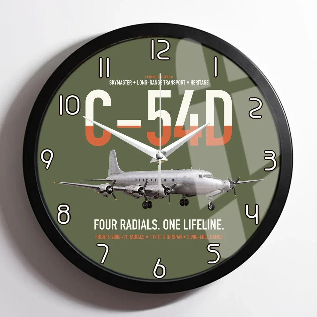 C-54D Skymaster design on green army framed wall clock