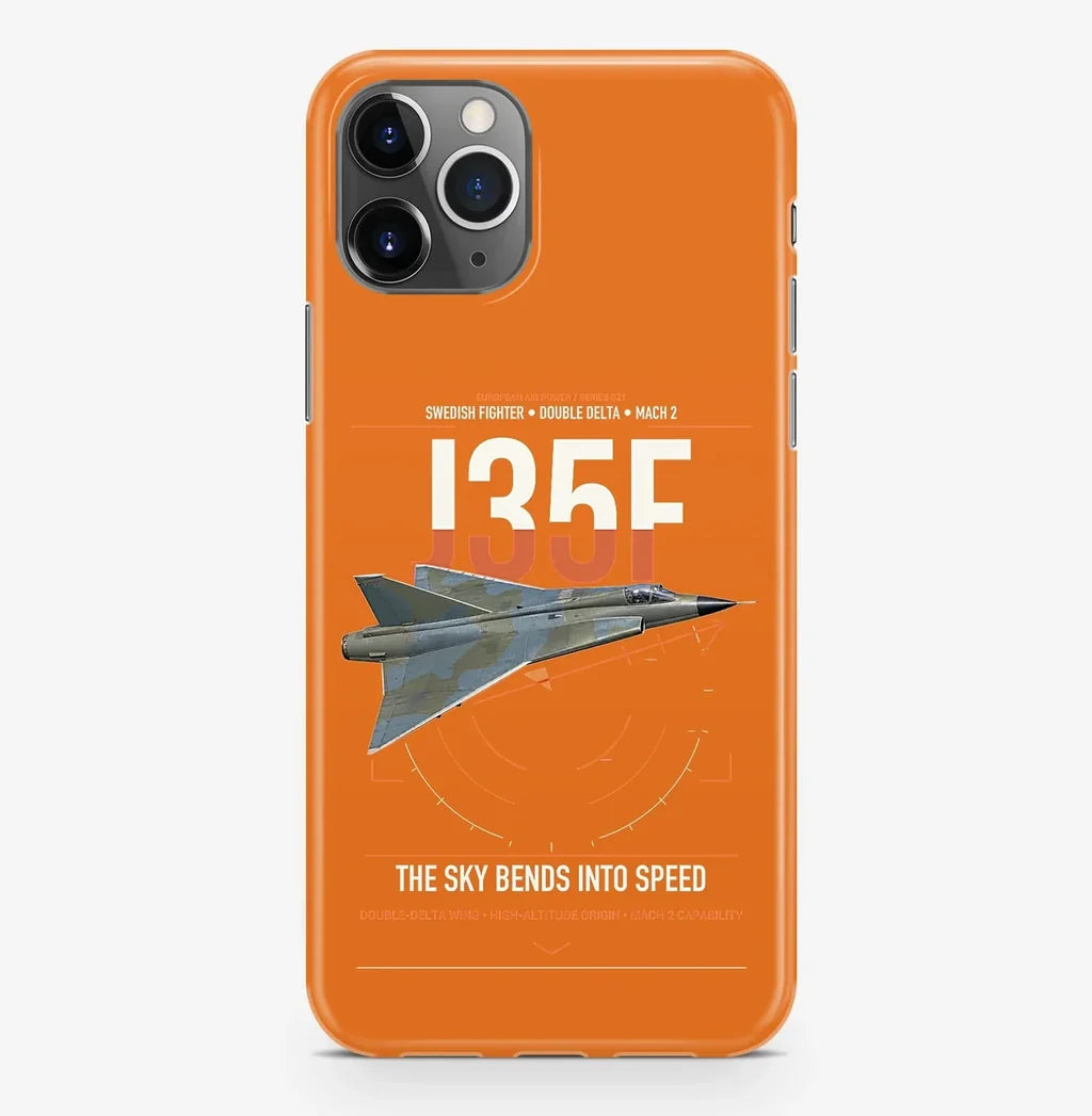 Saab J 35F Draken design on orange magsafe iphone case, for iPhone Pro Max