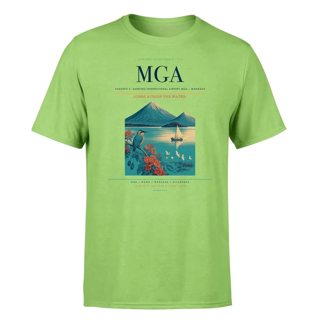 Augusto C. Sandino International Airport (MGA) T-Shirt single-side front print in Light Green | augusto-c-sandino-international-airport-mga-double-side-t-shirt