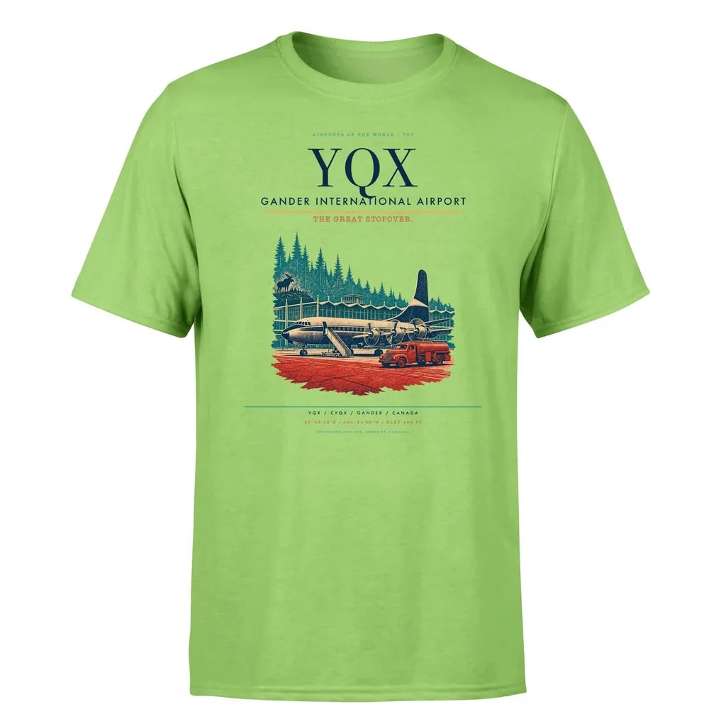Gander International Airport (YQX) T-Shirt single-side front print in Light Green | gander-international-airport-yqx-double-side-t-shirt