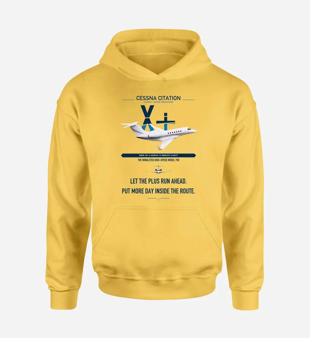 Cessna Citation X+ design on yellow double-side hoodie, single-side print
