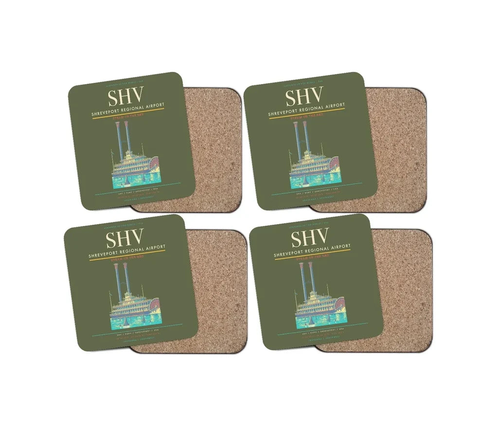 Shreveport Regional Airport (SHV) design on green army 4 pieces set coaster