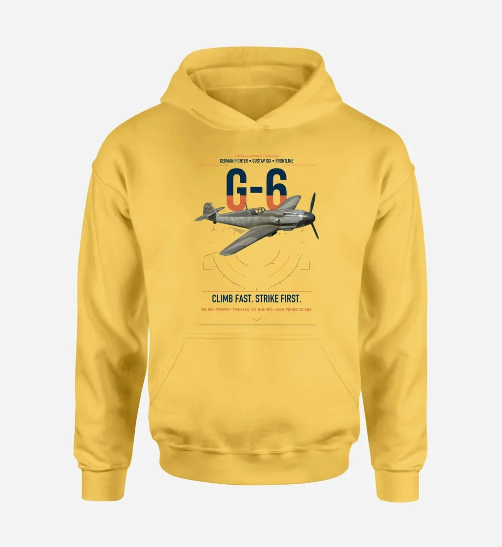 Messerschmitt Bf 109G-6 design on yellow double-side hoodie, single-side print