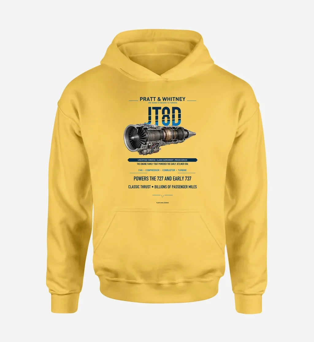 JT8D design on yellow hoodie single side