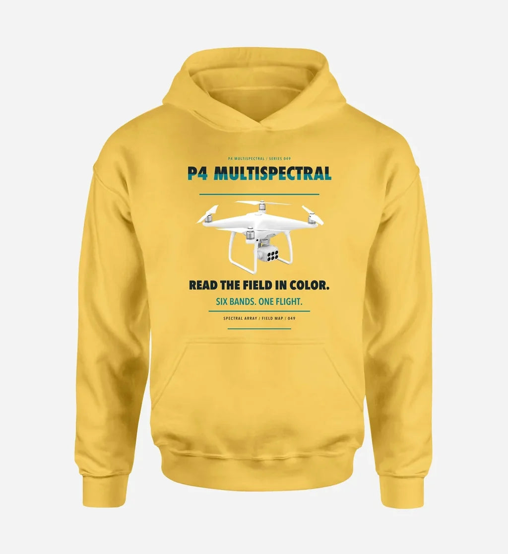 DJI P4 Multispectral design on yellow hoodie single side