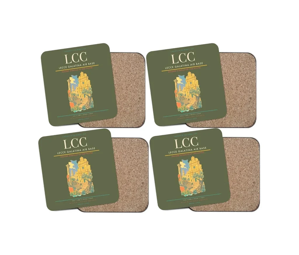 Lecce Galatina Air Base (LCC) design on green army 4 pieces set coaster
