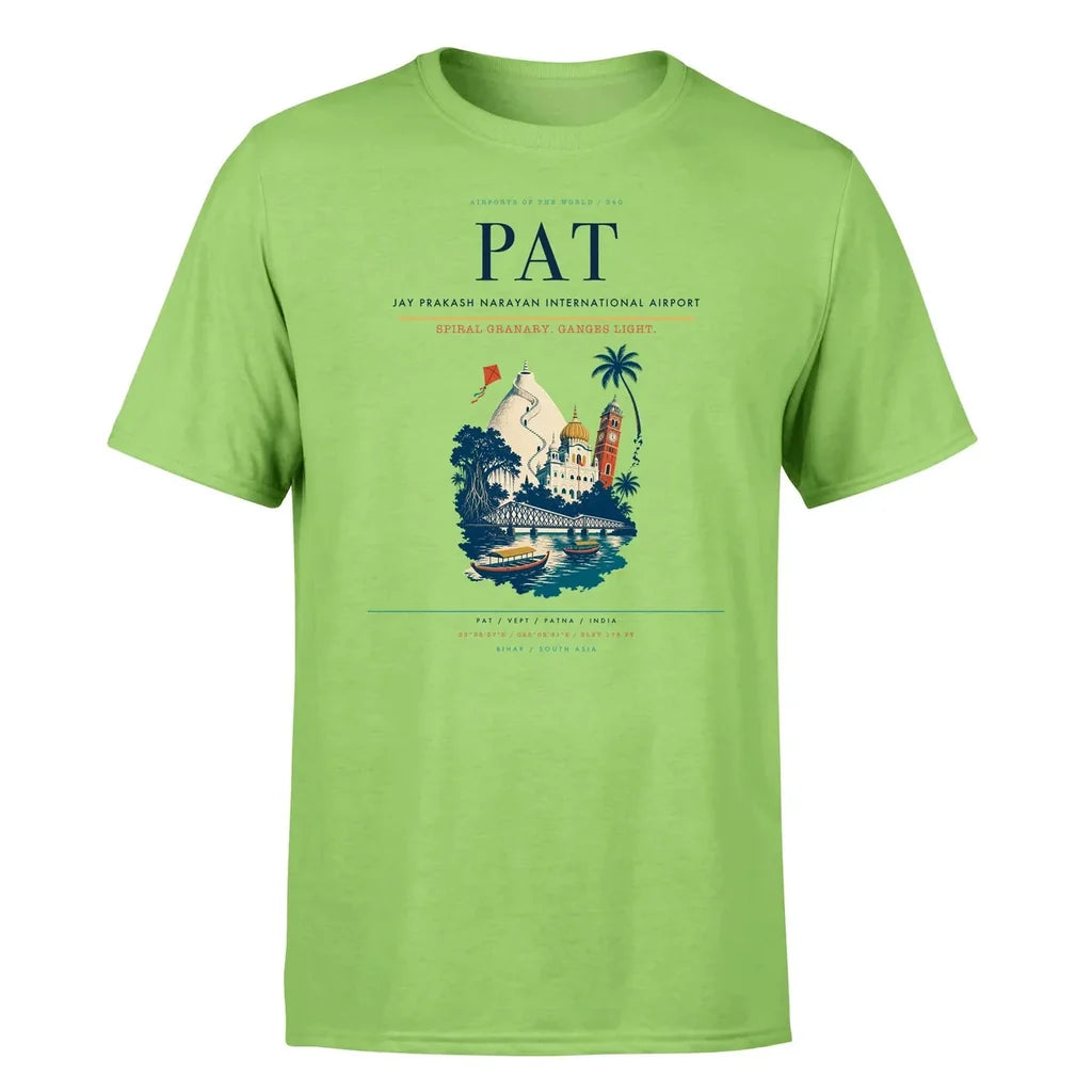 Jay Prakash Narayan International Airport (PAT) T-Shirt single-side front print in Light Green | jay-prakash-narayan-international-airport-pat-double-side-t-shirt