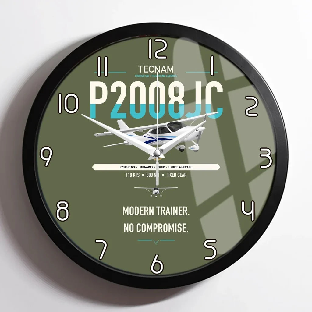 Tecnam P2008JC NG design on green army framed wall clock