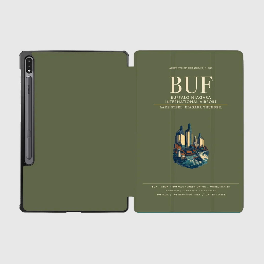 Buffalo Niagara International Airport (BUF) design on green army samsung tablet tablet case