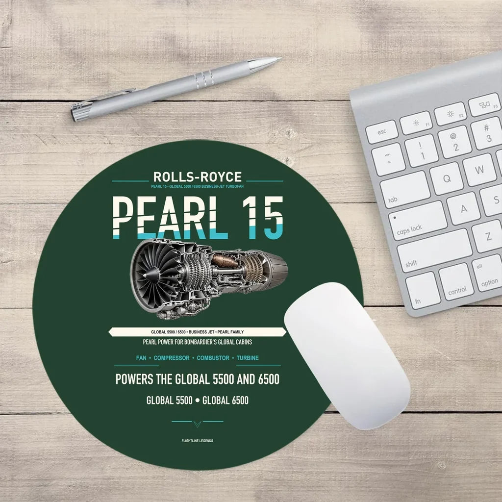 PEARL 15 design on dark green round mouse pad