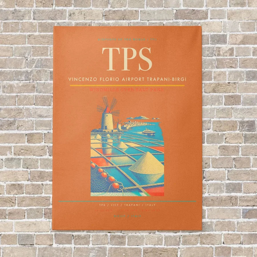 Vincenzo Florio Airport Trapani-Birgi TPS vertical canvas print - no frame - orange background