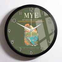 Thumbnail for Miyakejima Airport (MYE) design on green army framed wall clock