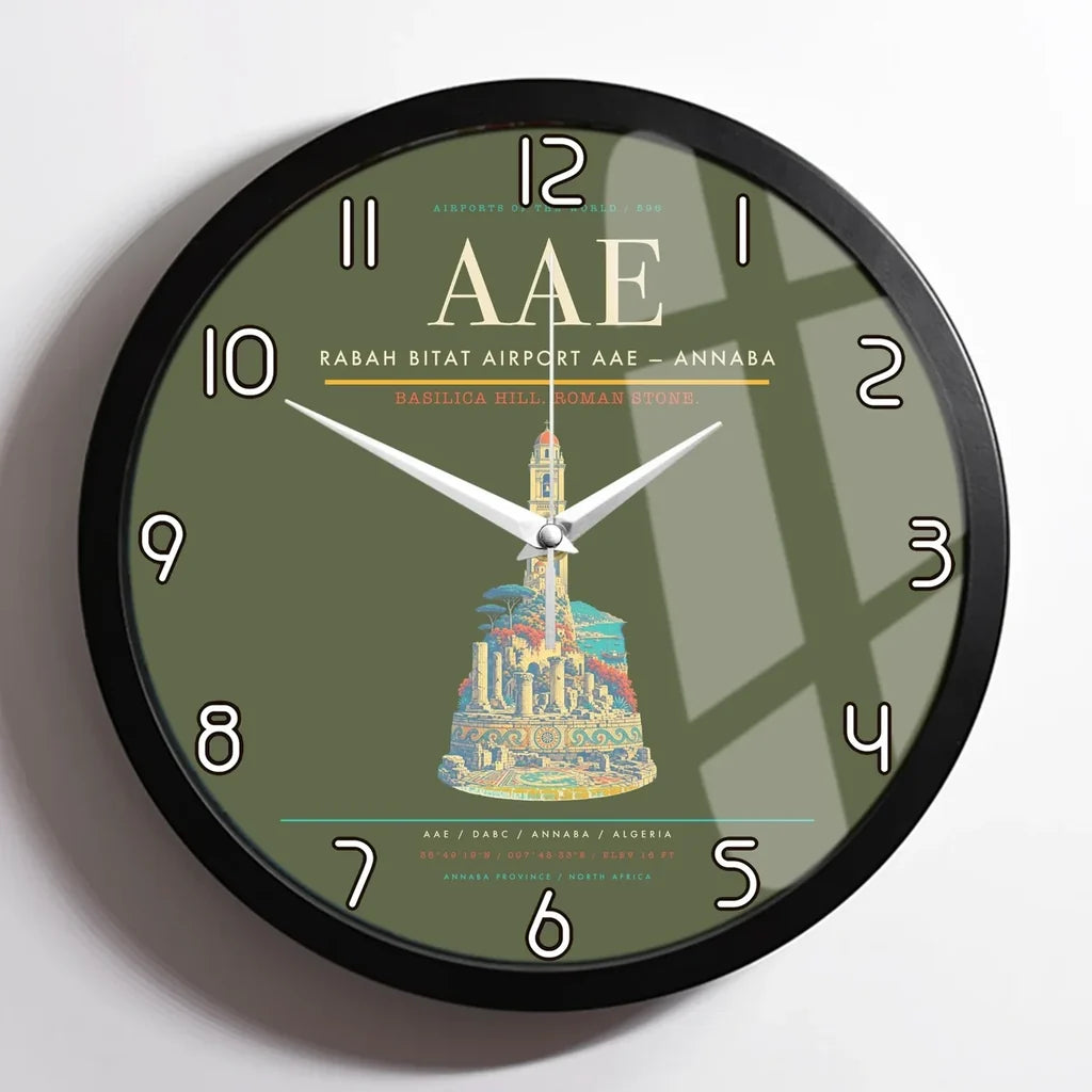 Rabah Bitat Airport (AAE) design on green army framed wall clock