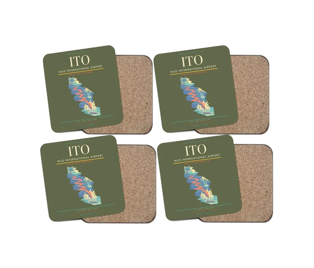 Hilo International Airport (ITO) design on green army 4 pieces set coaster