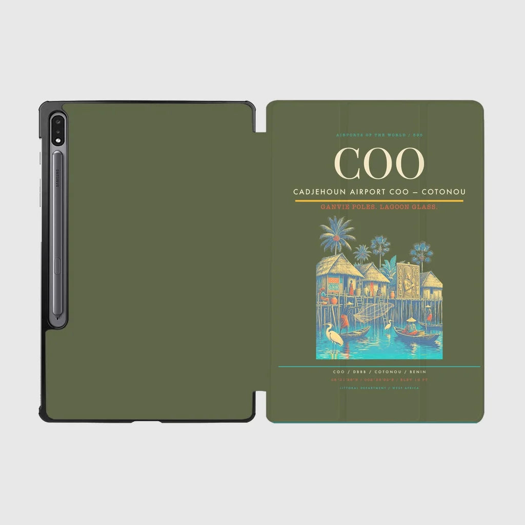 Cadjehoun Airport (COO) design on green army samsung tablet tablet case