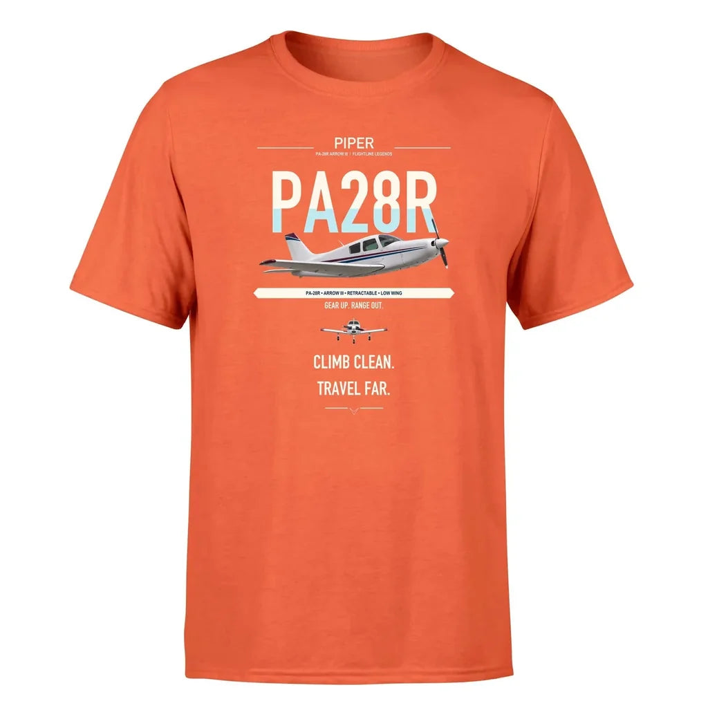 Piper PA-28R Arrow III design on orange t-shirt, single-side print