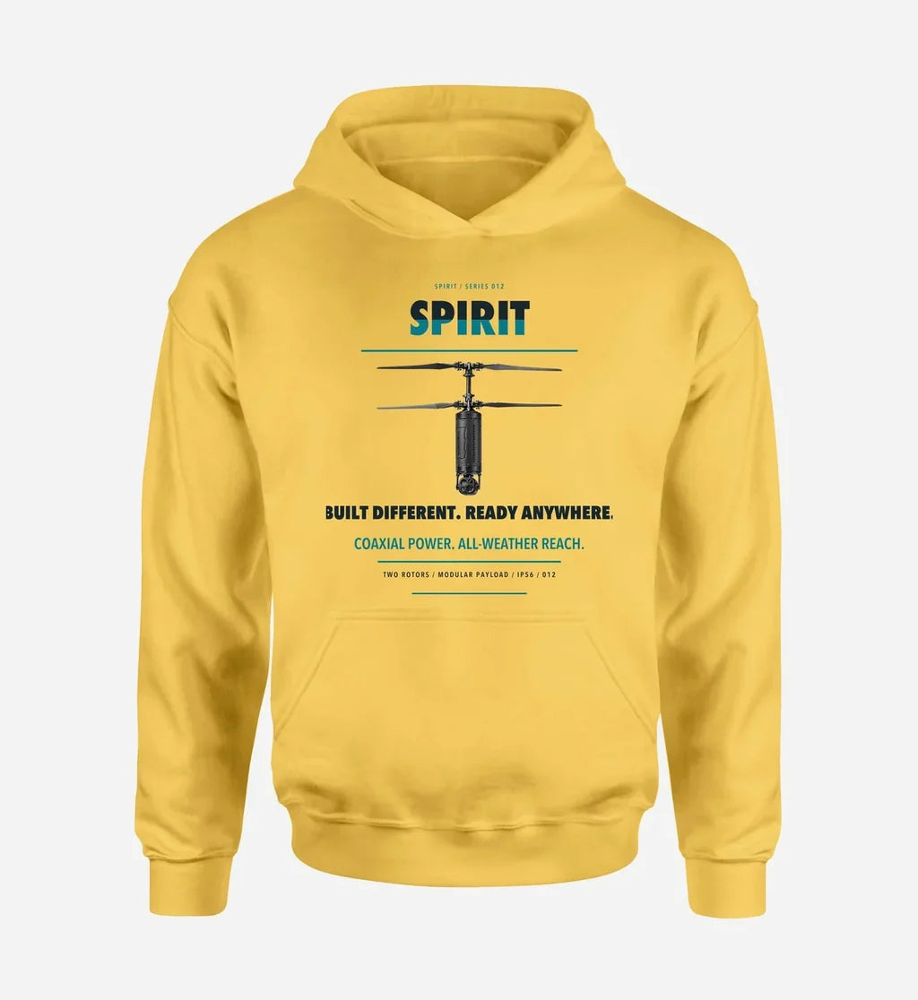 Ascent AeroSystems Spirit design on yellow hoodie single side