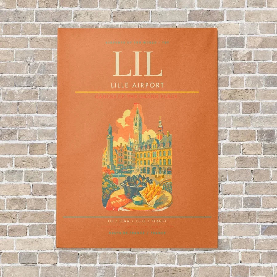 Lille Airport LIL vertical canvas print - no frame - orange background